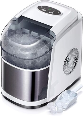 Countertop Ice Maker Portable Ice Making Machine with Self-clean Function -Bullet Ice Cubes Ready in 6 Mins - Makes 26 lbs Ice/24 hrs - Perfect for Home/Office/Bar/Kitchen, Ice Scoop & Bucket(White) in Saudi Arabia