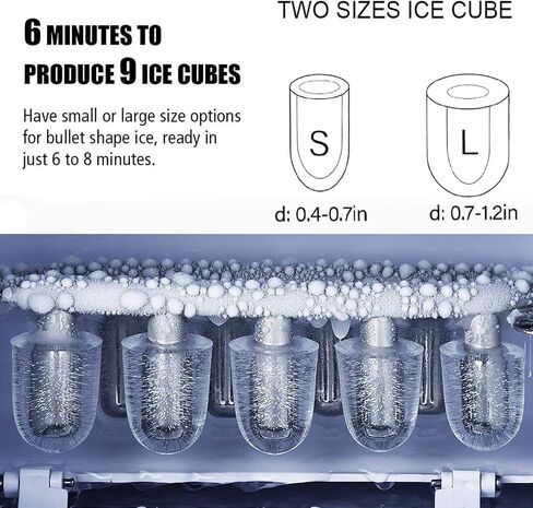 Countertop Ice Maker Portable Ice Making Machine with Self-clean Function -Bullet Ice Cubes Ready in 6 Mins - Makes 26 lbs Ice/24 hrs - Perfect for Home/Office/Bar/Kitchen, Ice Scoop & Bucket(White) in Saudi Arabia