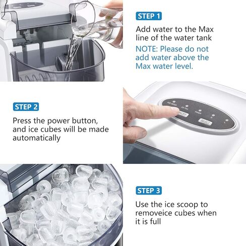 Countertop Ice Maker Portable Ice Making Machine with Self-clean Function -Bullet Ice Cubes Ready in 6 Mins - Makes 26 lbs Ice/24 hrs - Perfect for Home/Office/Bar/Kitchen, Ice Scoop & Bucket(White) in Saudi Arabia