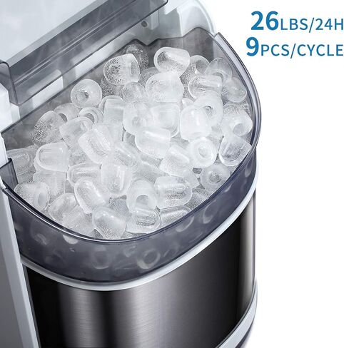 Countertop Ice Maker Portable Ice Making Machine with Self-clean Function -Bullet Ice Cubes Ready in 6 Mins - Makes 26 lbs Ice/24 hrs - Perfect for Home/Office/Bar/Kitchen, Ice Scoop & Bucket(White) in Saudi Arabia