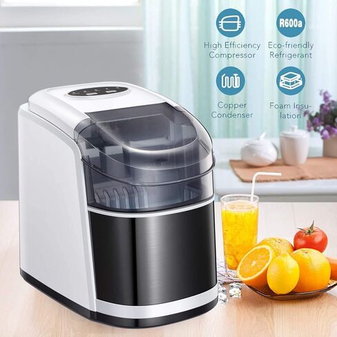 Countertop Ice Maker Portable Ice Making Machine with Self-clean Function -Bullet Ice Cubes Ready in 6 Mins - Makes 26 lbs Ice/24 hrs - Perfect for Home/Office/Bar/Kitchen, Ice Scoop & Bucket(White) in Saudi Arabia