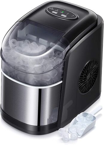 Countertop Ice Maker Portable Ice Making Machine with Self-clean Function -Bullet Ice Cubes Ready in 6 Mins - Makes 26 lbs Ice/24 hrs - Perfect for Home/Office/Bar/Kitchen, Ice Scoop & Bucket(White) in Saudi Arabia