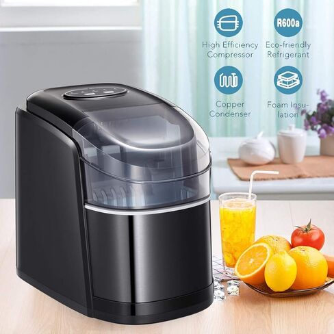 Countertop Ice Maker Portable Ice Making Machine with Self-clean Function -Bullet Ice Cubes Ready in 6 Mins - Makes 26 lbs Ice/24 hrs - Perfect for Home/Office/Bar/Kitchen, Ice Scoop & Bucket(White) in Saudi Arabia