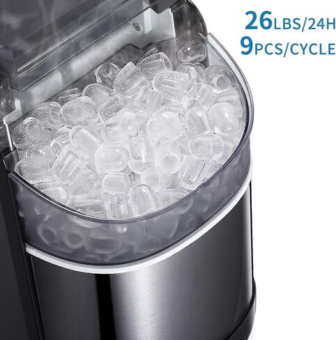 Countertop Ice Maker Portable Ice Making Machine with Self-clean Function -Bullet Ice Cubes Ready in 6 Mins - Makes 26 lbs Ice/24 hrs - Perfect for Home/Office/Bar/Kitchen, Ice Scoop & Bucket(White) in Saudi Arabia