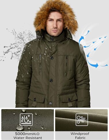 WenVen Men's Winter Coat Warm Parka Jacket with Faux Fur Removable Hood in Kuwait