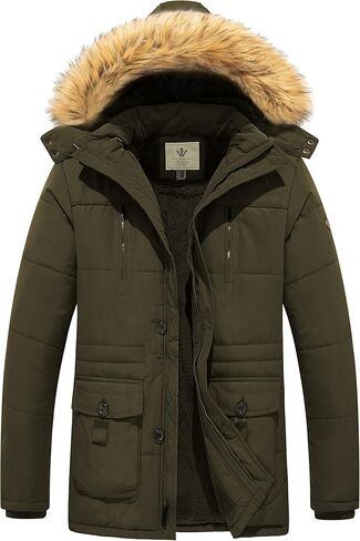 WenVen Men's Winter Coat Warm Parka Jacket with Faux Fur Removable Hood in Kuwait