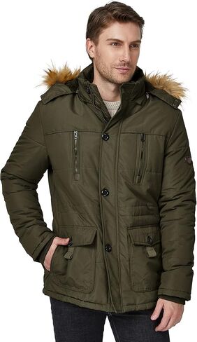 WenVen Men's Winter Coat Warm Parka Jacket with Faux Fur Removable Hood in Kuwait