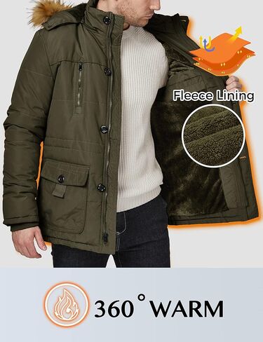 WenVen Men's Winter Coat Warm Parka Jacket with Faux Fur Removable Hood in Kuwait
