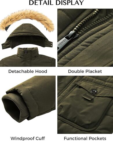 WenVen Men's Winter Coat Warm Parka Jacket with Faux Fur Removable Hood in Kuwait