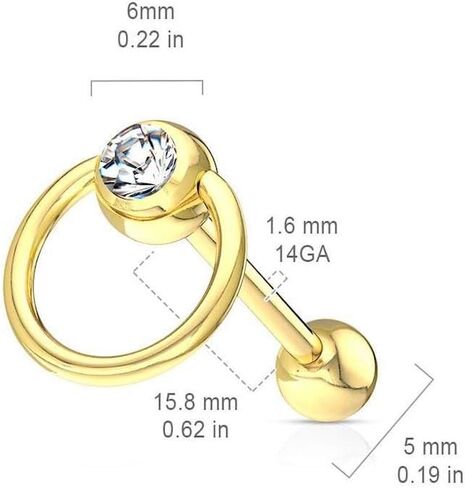 Covet Jewelry Clear Gem with Slave Ring PVD Over Surgical Steel Barbell Tongue Rings in Saudi Arabia