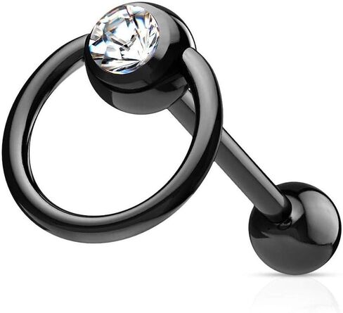 Covet Jewelry Clear Gem with Slave Ring PVD Over Surgical Steel Barbell Tongue Rings in Saudi Arabia