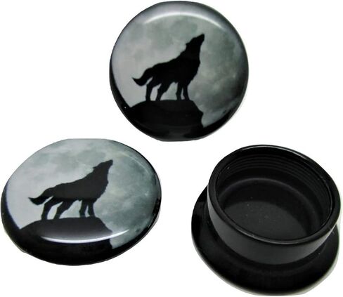 Pierced Republic Wolf Howling at The Moon Ear Plugs - Acrylic - Screw-On - New *Pair* - 8 Sizes in Kuwait