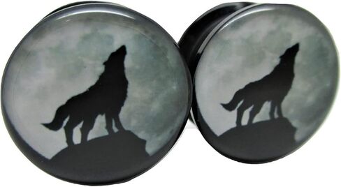 Pierced Republic Wolf Howling at The Moon Ear Plugs - Acrylic - Screw-On - New *Pair* - 8 Sizes in Kuwait