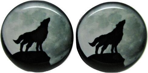 Pierced Republic Wolf Howling at The Moon Ear Plugs - Acrylic - Screw-On - New *Pair* - 8 Sizes in Kuwait