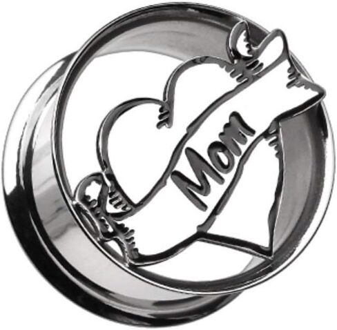 Covet Jewelry 'I Heart Mom' Hollow Steel Double Flared Ear Gauge Plug in Saudi Arabia