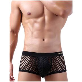 Men's Sexy Low-Rise Short Briefs Man Nightwear Transparent Boxers Mesh Underwear Seductive Lingerie for (Pink, S) in Saudi Arabia