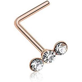 Amelia Fashion 20 Gauge Rose Gold Triple Linear Gem L Bend Nose Stud 316L Surgical Steel in Saudi Arabia