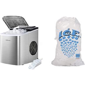 Silonn Ice Makers Countertop 9 Bullet Ice Cubes Ready in 6 Minutes & Perfectware - PW Icebags-DS-100ct 10lb Ice Bags with Drawstring-100ct in Kuwait