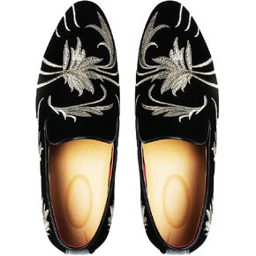 Santimon Mens Loafers and Slip on Smoking Slipper Moccasins Embroidery Suede Casual Dress Shoes Black in Saudi Arabia