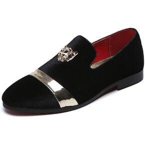 Mens Velvet Loafers Slippers with Gold Buckle Wedding Dress Shoes Slip-on Smoking Flats Black Blue Red in Saudi Arabia