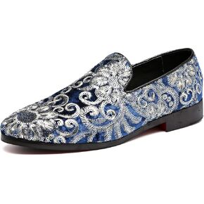 Santimon Mens Loafers Velvet Sequins Embroidered Smoking Slippers Dress Shoes Wedding Moccasins Slip-on Flats in Saudi Arabia