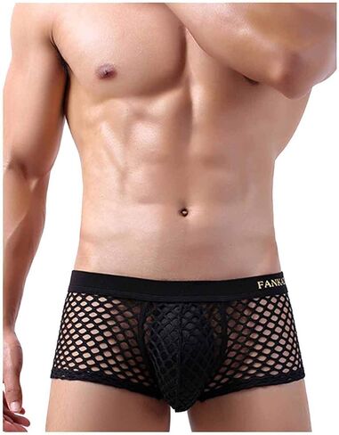 Men's Sexy Low-Rise Short Briefs Man Nightwear Transparent Boxers Mesh Underwear Seductive Lingerie for (Pink, S) in Saudi Arabia