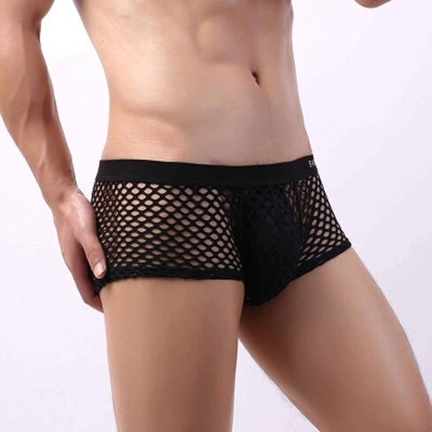 Men's Sexy Low-Rise Short Briefs Man Nightwear Transparent Boxers Mesh Underwear Seductive Lingerie for (Pink, S) in Saudi Arabia