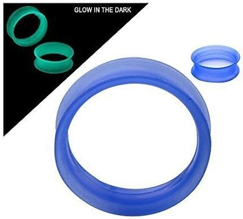 BodyJewelryOnline Super Thin-Walled Glow-in-The-Dark Silicone Double Flared Clear Skin Tunnels, [1 Pair], 00g Thickness, 8mm Width, Silicone, Easy [Wear/Remove], Hypoallergenic in Saudi Arabia