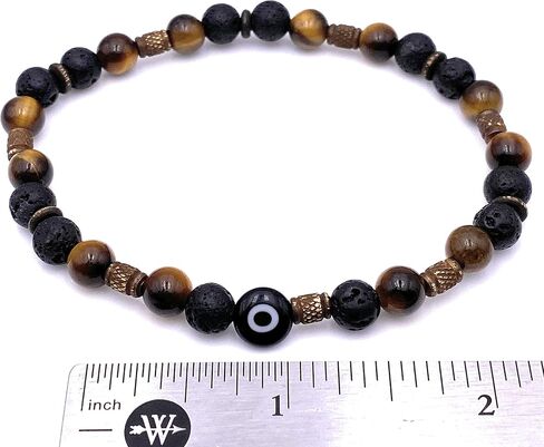 Men Evil Eye Protection Stone Lava Beaded Stretch Bracelet -Yellow / Black - Dispelling Fear and Anxiety in Saudi Arabia