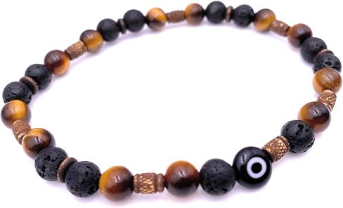 Men Evil Eye Protection Stone Lava Beaded Stretch Bracelet -Yellow / Black - Dispelling Fear and Anxiety in Saudi Arabia