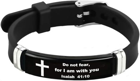 TGLS Inspirational God Cross Men's Bracelet Engraved Stainless Steel Quote Bible Religious Gifts Adjustable Silicone Wristband for Men Women in Saudi Arabia