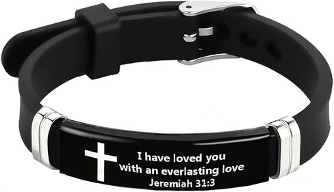 TGLS Inspirational God Cross Men's Bracelet Engraved Stainless Steel Quote Bible Religious Gifts Adjustable Silicone Wristband for Men Women in Saudi Arabia