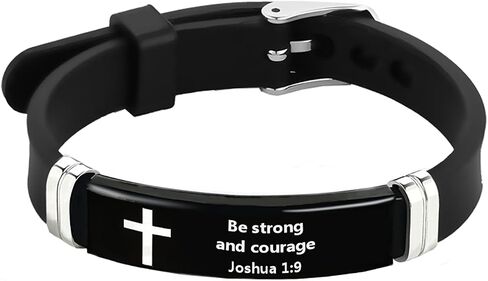 TGLS Inspirational God Cross Men's Bracelet Engraved Stainless Steel Quote Bible Religious Gifts Adjustable Silicone Wristband for Men Women in Saudi Arabia