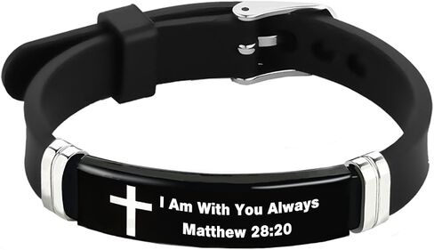 TGLS Inspirational God Cross Men's Bracelet Engraved Stainless Steel Quote Bible Religious Gifts Adjustable Silicone Wristband for Men Women in Saudi Arabia