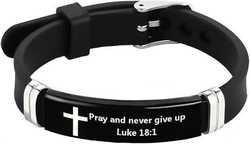 TGLS Inspirational God Cross Men's Bracelet Engraved Stainless Steel Quote Bible Religious Gifts Adjustable Silicone Wristband for Men Women in Saudi Arabia