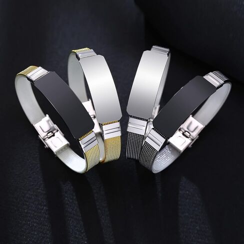 MZZJ Free Engraved Drug Food Allergy Name DOB Emergency Contact Message Medical Alert ID SOS Bracelet Two-Tone Stainless Steel Mesh Bracelet Cuff Bangle Wristband for Adult Teens,8.07" in Kuwait