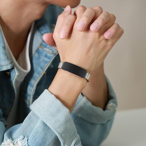 MZZJ Free Engraved Drug Food Allergy Name DOB Emergency Contact Message Medical Alert ID SOS Bracelet Two-Tone Stainless Steel Mesh Bracelet Cuff Bangle Wristband for Adult Teens,8.07" in Kuwait