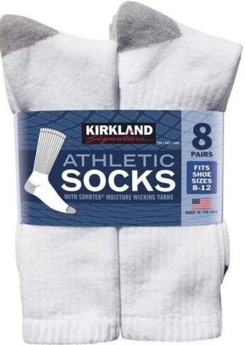 جوارب رياضية للرجال من Kirkland Signature 8 أزواج، أبيض (أبيض، 13+), أبيض, Extended in Kuwait
