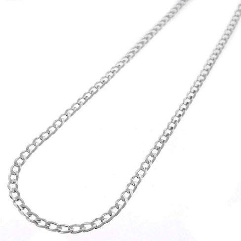 White Gold Plated 3mm 4mm Solid Sterling Silver .925 Cuban Curb Link Chain Necklace in Kuwait
