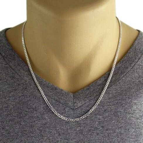 White Gold Plated 3mm 4mm Solid Sterling Silver .925 Cuban Curb Link Chain Necklace in Kuwait