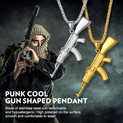 Grenade/Gun/Bullet Pendant Necklace for Men Stainless Steel/18K Gold/Black Plated Military Style Punk Jewelry(Gift Wrapped) in Saudi Arabia