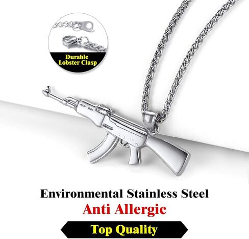 Grenade/Gun/Bullet Pendant Necklace for Men Stainless Steel/18K Gold/Black Plated Military Style Punk Jewelry(Gift Wrapped) in Saudi Arabia