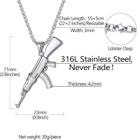 Grenade/Gun/Bullet Pendant Necklace for Men Stainless Steel/18K Gold/Black Plated Military Style Punk Jewelry(Gift Wrapped) in Saudi Arabia