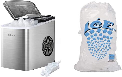Silonn Ice Makers Countertop 9 Bullet Ice Cubes Ready in 6 Minutes & Perfectware - PW Icebags-DS-100ct 10lb Ice Bags with Drawstring-100ct in Kuwait