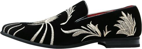 Santimon Mens Loafers and Slip on Smoking Slipper Moccasins Embroidery Suede Casual Dress Shoes Black in Saudi Arabia