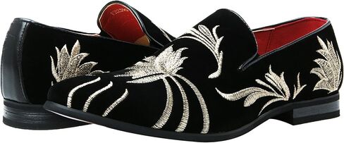 Santimon Mens Loafers and Slip on Smoking Slipper Moccasins Embroidery Suede Casual Dress Shoes Black in Saudi Arabia
