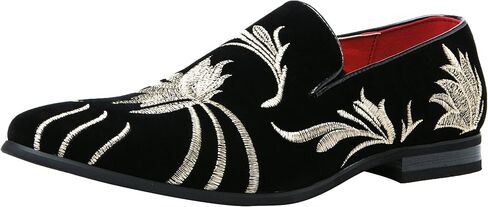 Santimon Mens Loafers and Slip on Smoking Slipper Moccasins Embroidery Suede Casual Dress Shoes Black in Saudi Arabia