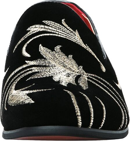 Santimon Mens Loafers and Slip on Smoking Slipper Moccasins Embroidery Suede Casual Dress Shoes Black in Saudi Arabia