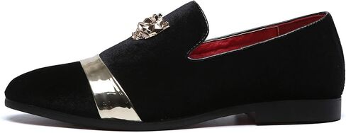 Mens Velvet Loafers Slippers with Gold Buckle Wedding Dress Shoes Slip-on Smoking Flats Black Blue Red in Saudi Arabia