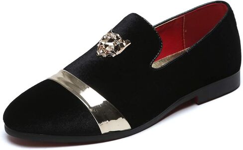 Mens Velvet Loafers Slippers with Gold Buckle Wedding Dress Shoes Slip-on Smoking Flats Black Blue Red in Saudi Arabia